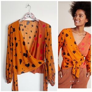 Anthropologie BLANK LONDON Arianna Wrap Blouse Top Orange Motif XS Dot Blouse